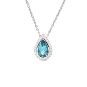 Ein einzigartiger Anhänger in Weißgold 750/- mit einem intensiv leuchtenden blaugrünen Turmalin- Tropfen aus Afrika.