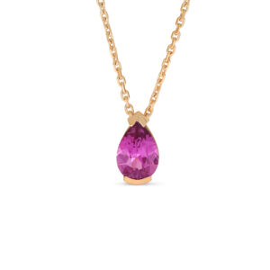 Ein intensiv leuchtender purpurfarbener Tropfen-Anhänger in Roségold 750/-