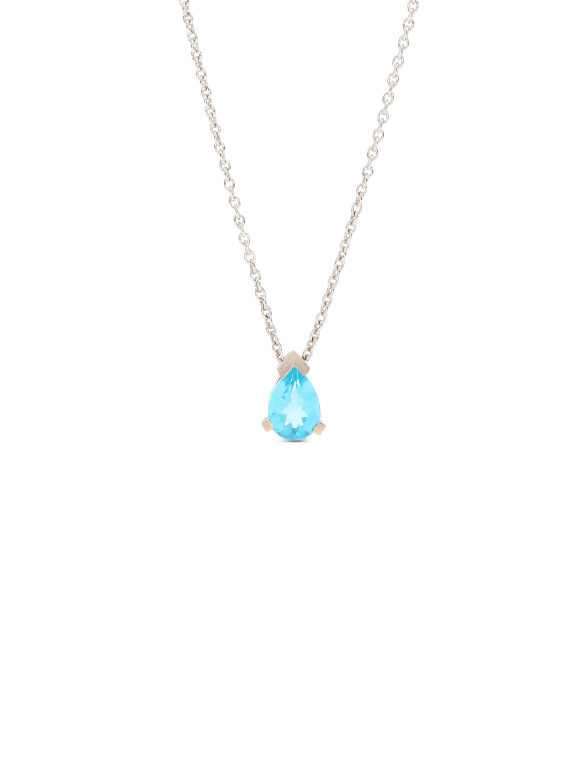 Der Anhänger hat einen türkisen Apatit Tropfen in Weißgold 750/-