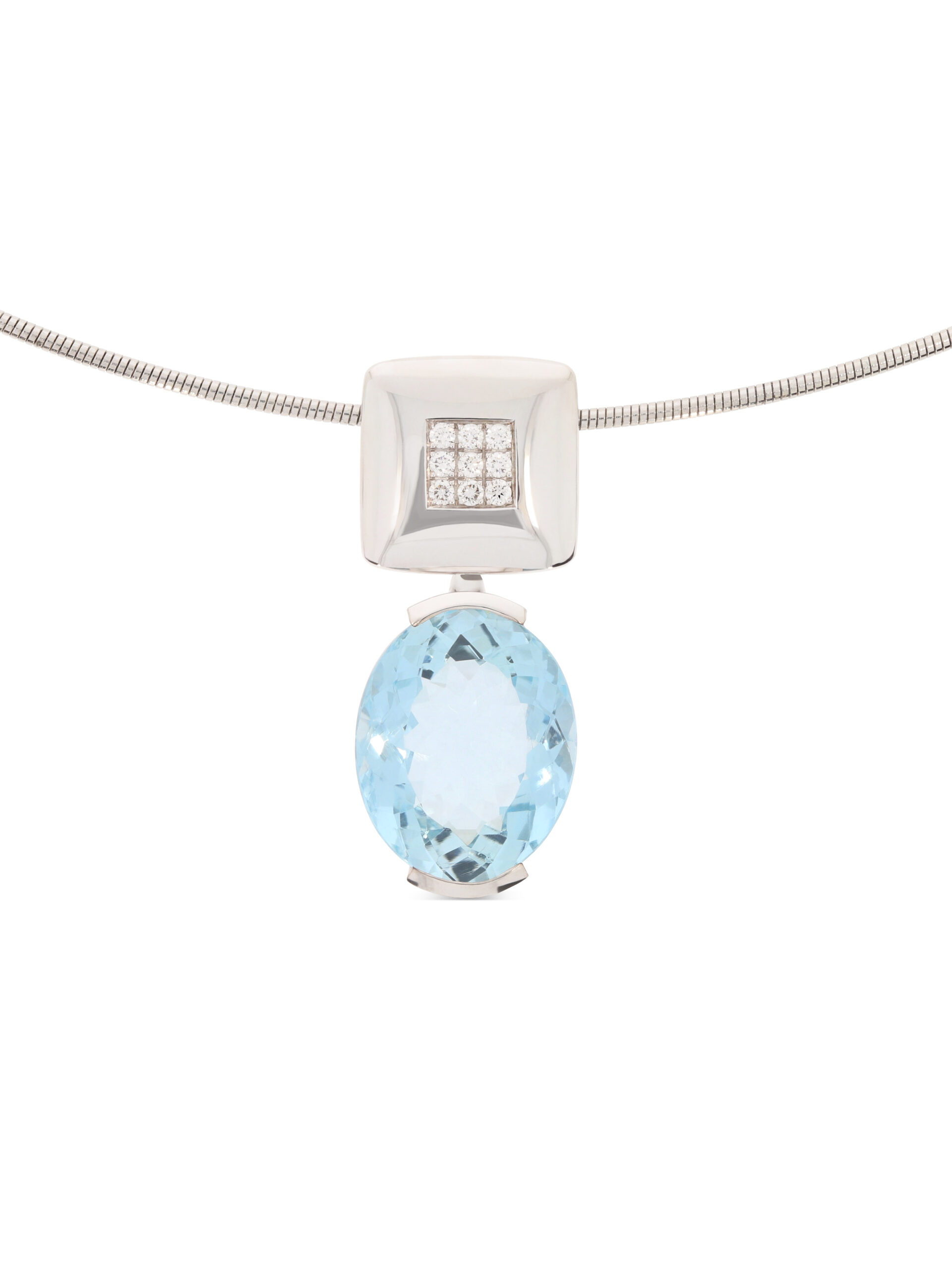 Ein Kissen-Anhänger mit Brillanten in Weißgold 750/- mit einem Aquamarin als zusätzlichem Anhänger