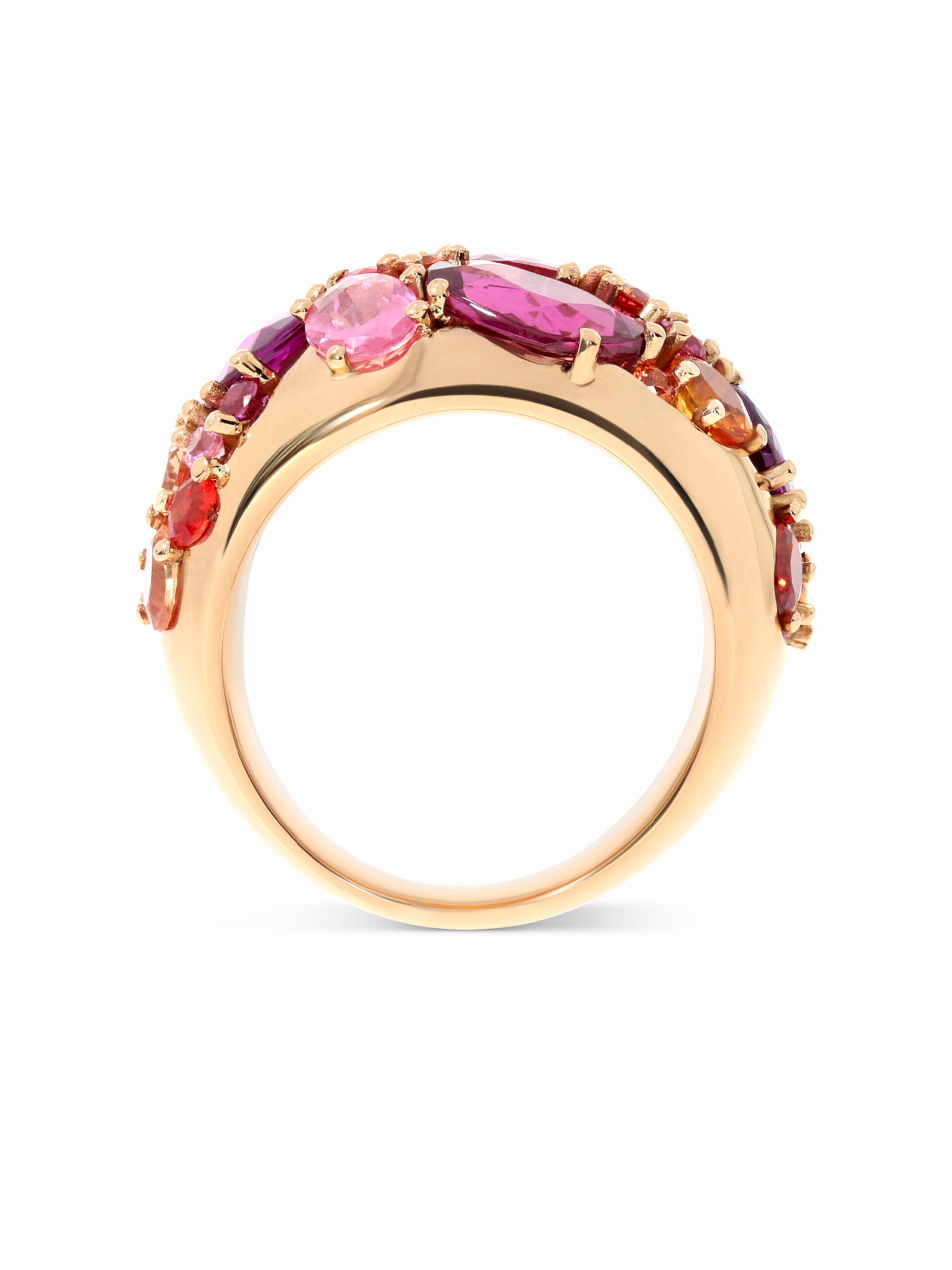 Ein außergewöhnlicher Ring in Roségold 750/- mit Mandaringranaten, Granaten und Saphiren