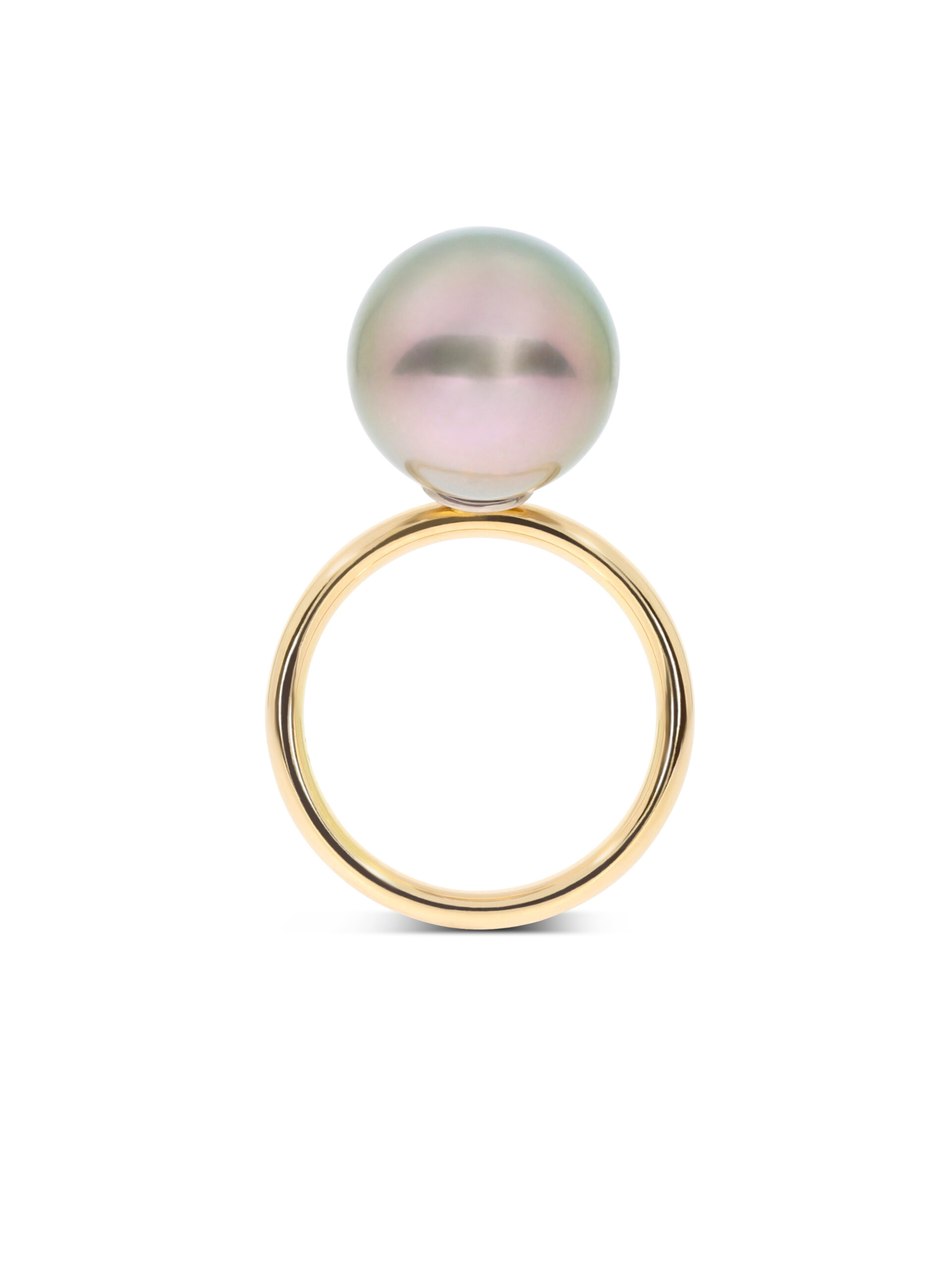 Dieser Ring in Roségold 750/- mit einer grauen Tahitiperle kann mit mehreren Ringen zusammengesteckt werden.