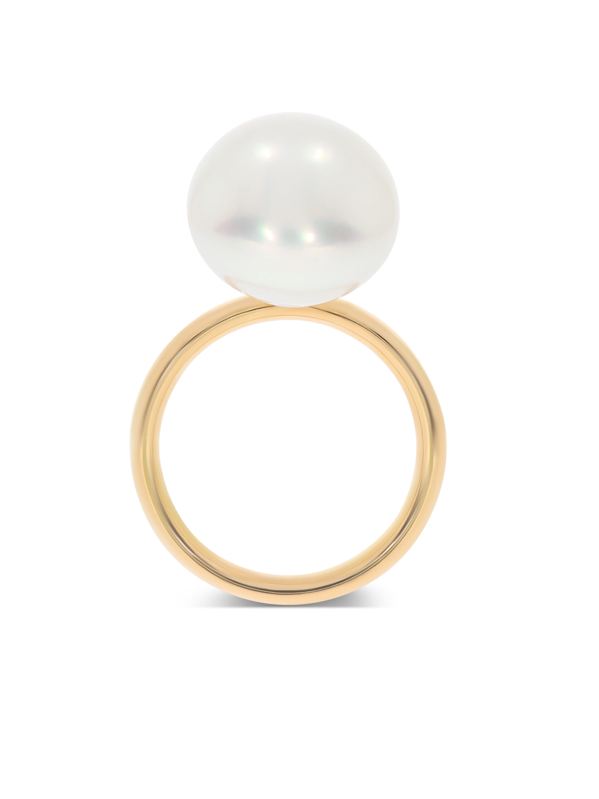 Dieser Ring in Roségold 750/- mit einer weißen Südseeperle kann mit mehreren Ringen zusammengesteckt werden.