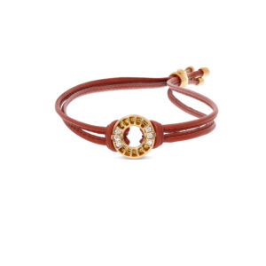Strahlenarmband in Roségold mit rotem Lederband