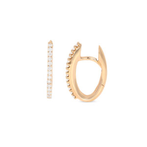 Die Creolen in Roségold 750/- haben eine Navette-Form und 22 Brillanten mit 0,26ct.