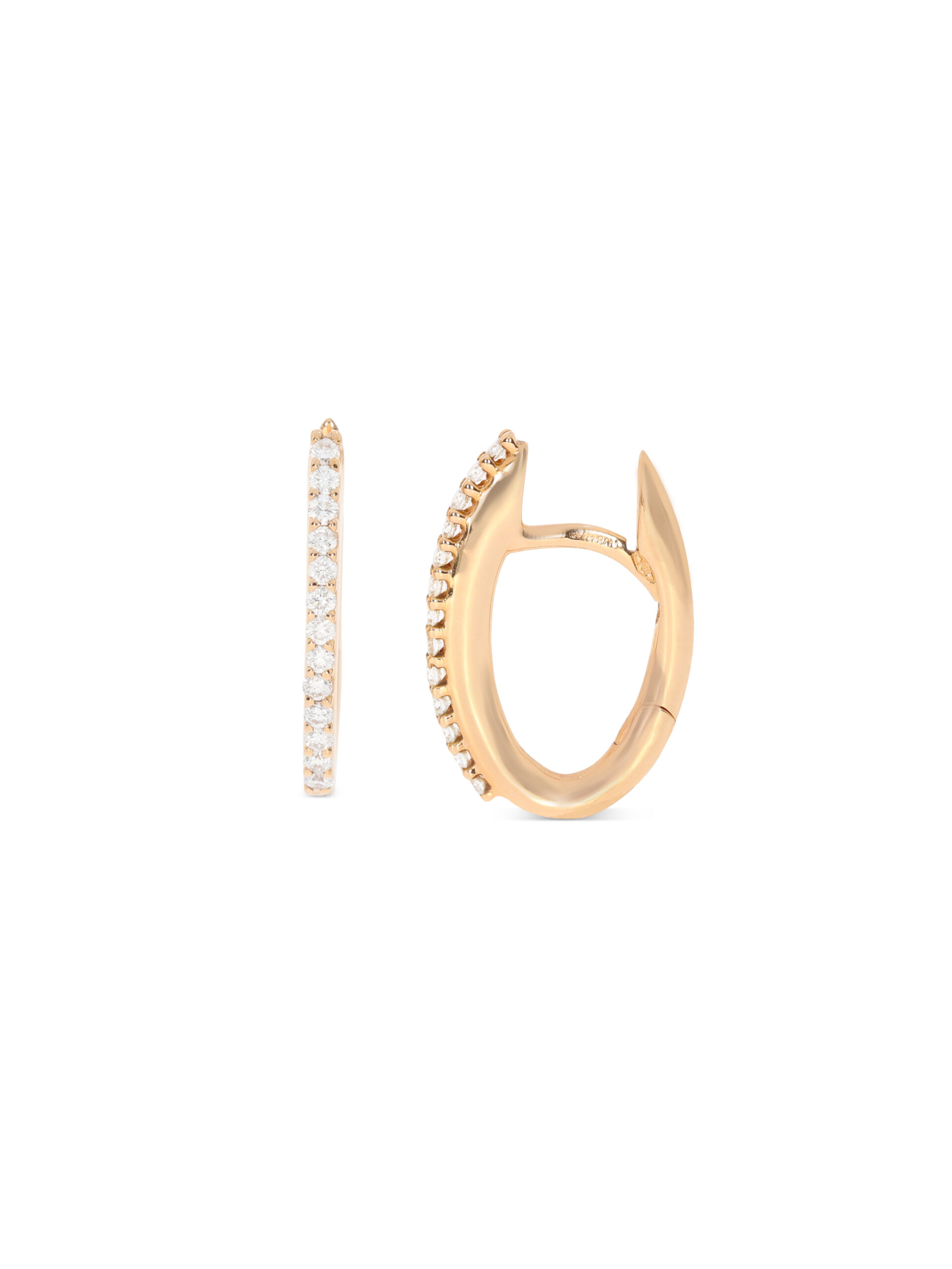 Die Creolen in Roségold 750/- haben eine Navette-Form und 22 Brillanten mit 0,26ct.