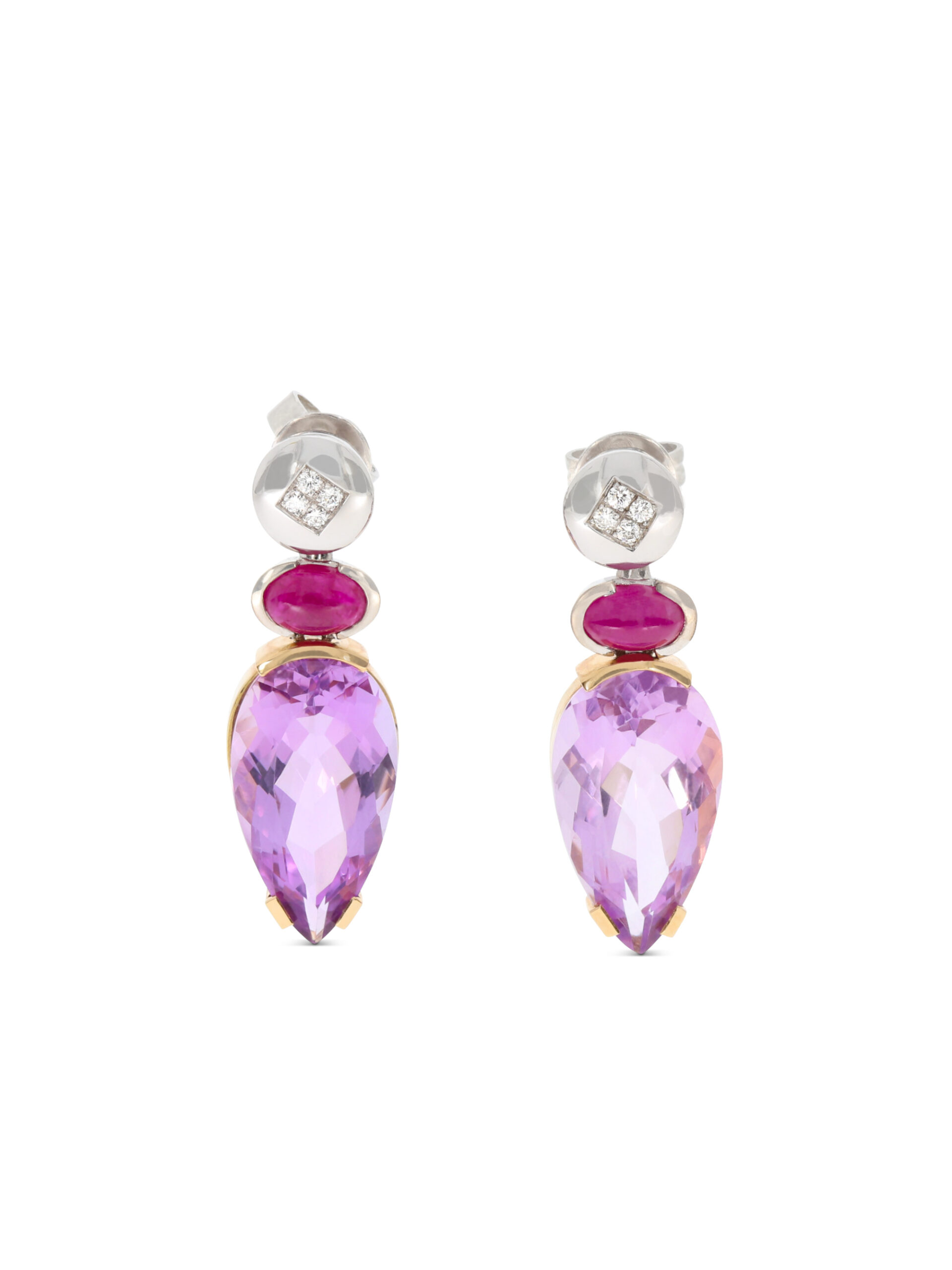 Ohrsteckereinhänger mit Amethyste und Rubinen zum Wechseln in Weißgold 750/-