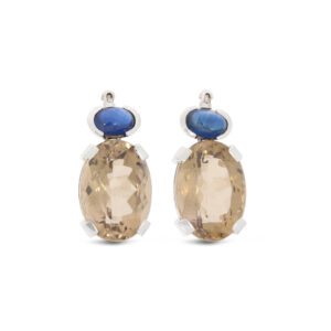 Ohrsteckereinhänger mit Rauchquarz und Saphiren zum Wechseln in Weißgold 750/-