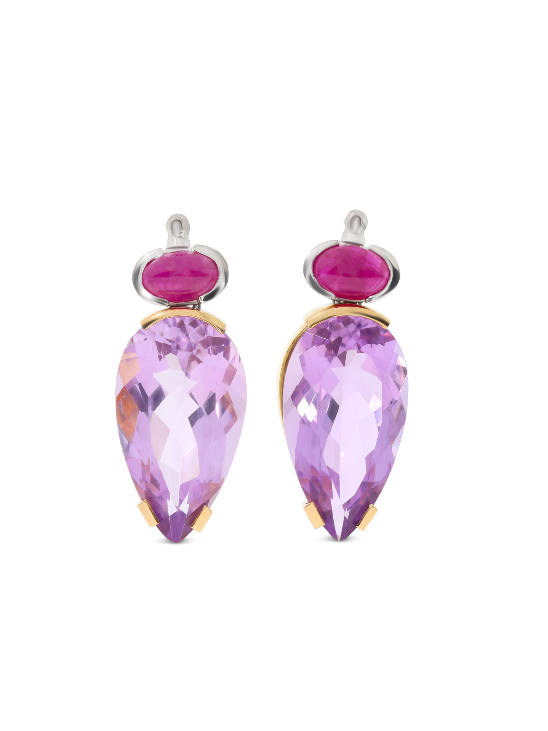 Ohrsteckereinhänger mit Amethyste und Rubinen zum Wechseln in Weißgold 750/-