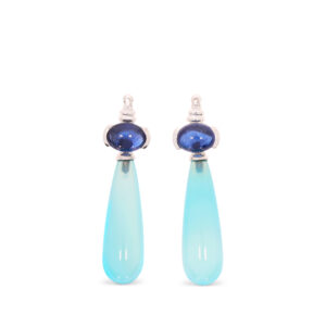 Ohrsteckereinhänger mit blauen Calcedon und Saphiren zum Wechseln in Weißgold 750/-