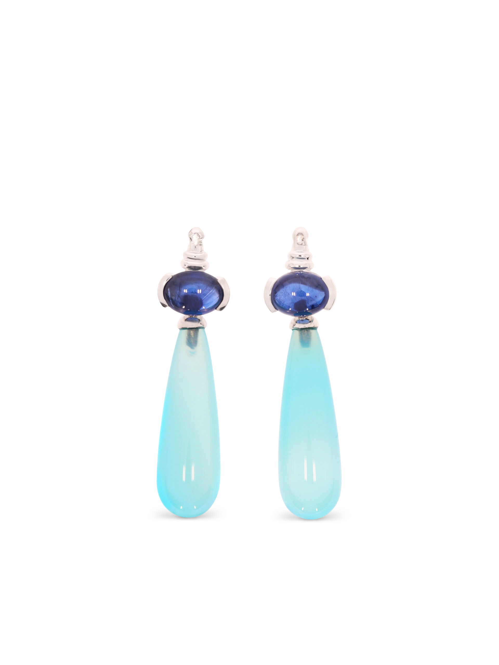 Ohrsteckereinhänger mit blauen Calcedon und Saphiren zum Wechseln in Weißgold 750/-