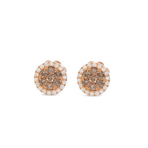 Ohrstecker in Roségold 750/- mit braunen Diamanten, die von einem zarten, funkelnden Brillantkranz umrahmt werden