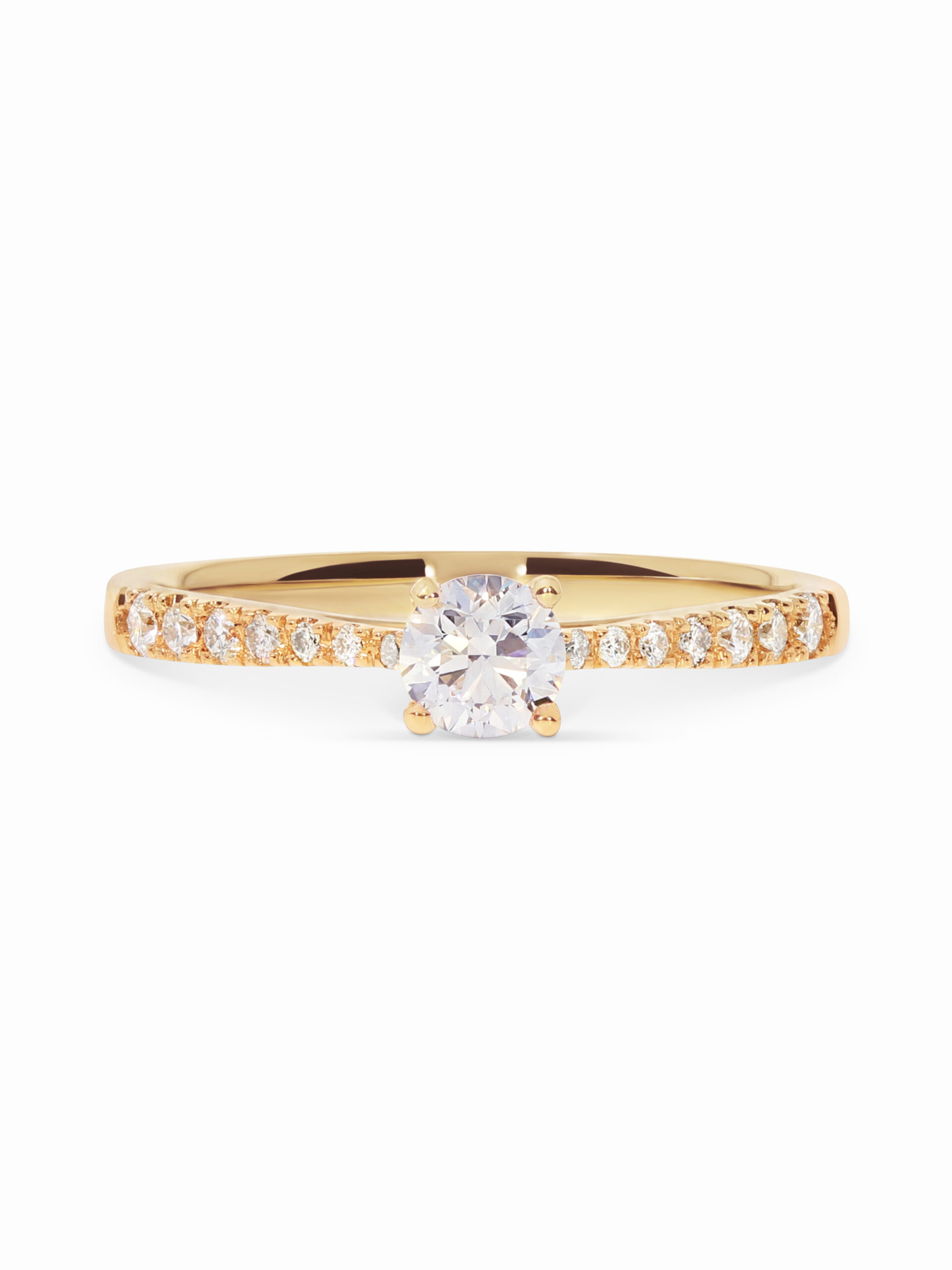 Ein Verlobungsring in Gelbgold 750/- mit einem Brillanten 0,30 ct. und zusätzlich seitlichen Brillanten