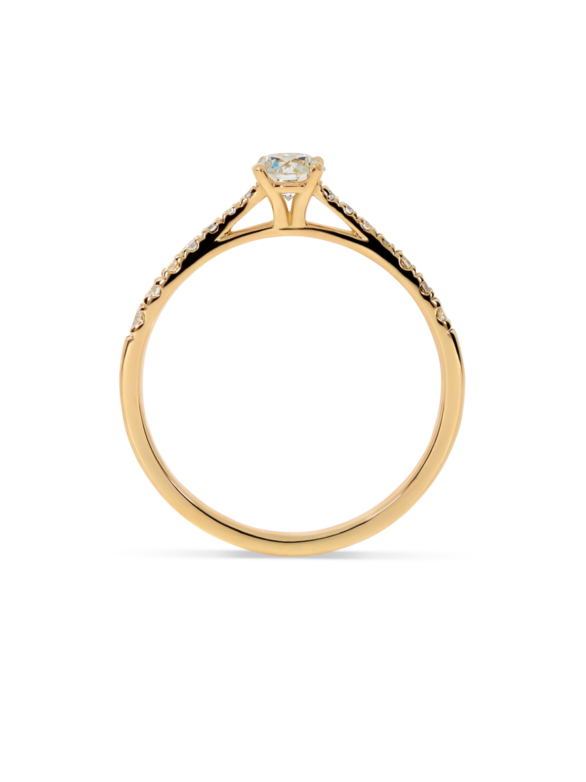 Ein Verlobungsring in Gelbgold 750/- mit einem Brillanten 0,30 ct. und zusätzlich seitlichen Brillanten