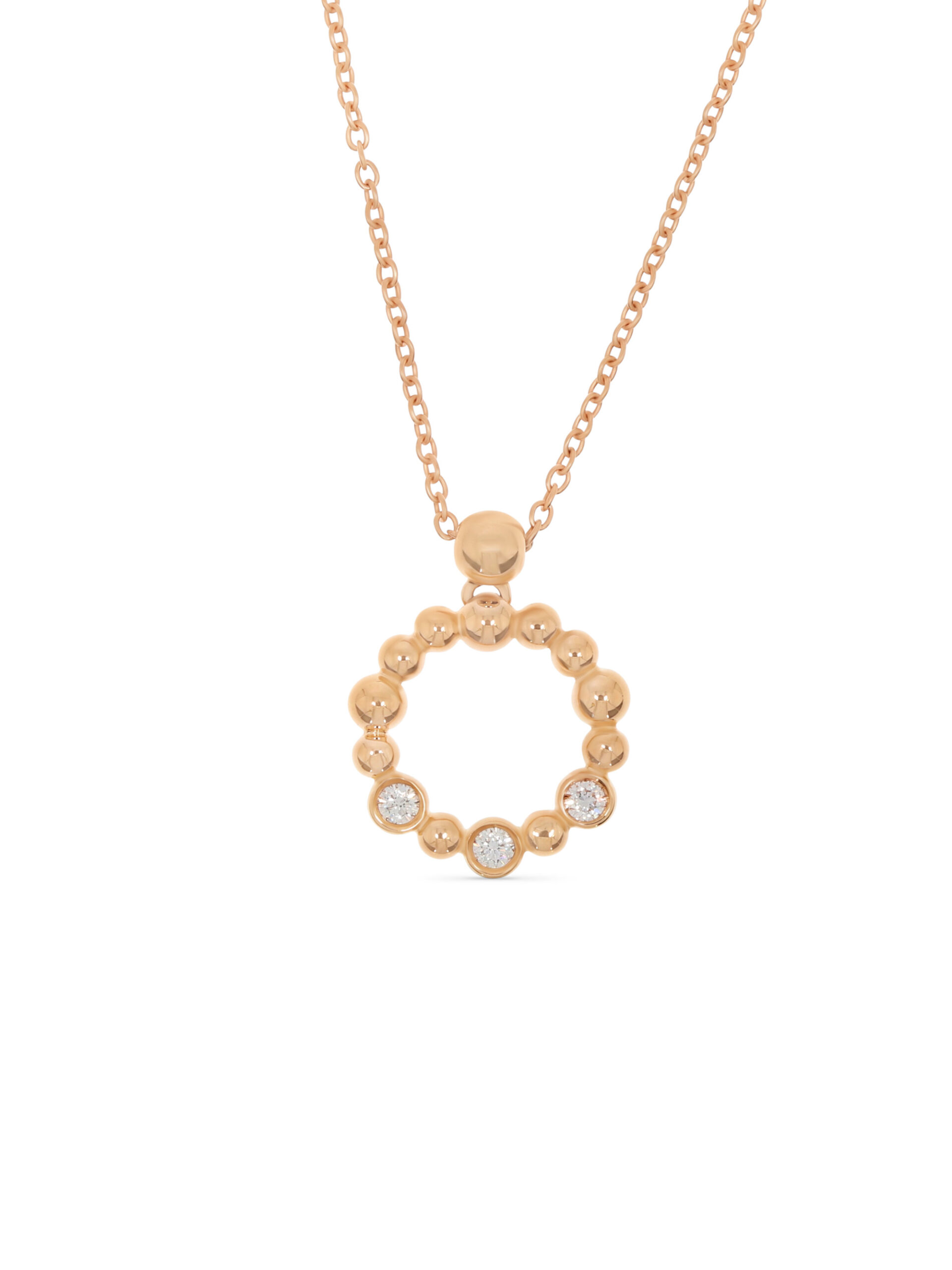Kreis-Anhänger mit 3 Brillanten 0,06 ct. in Roségold 750/- an einer Ankerkette