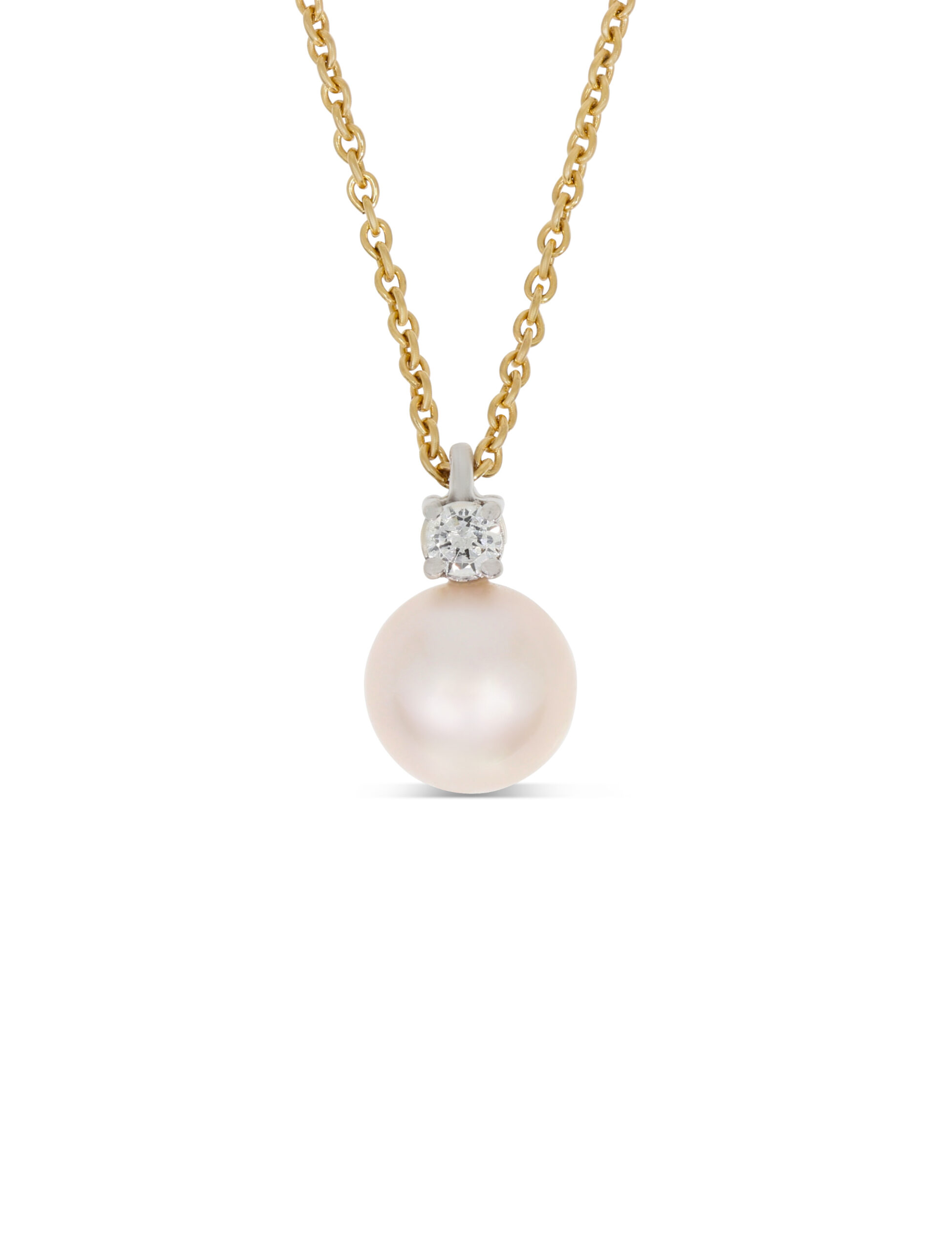 Kette aus Gelbgold 750/- mit einem Anhänger aus Weißgold mit einer Akoya-Perle und einem Brillanten