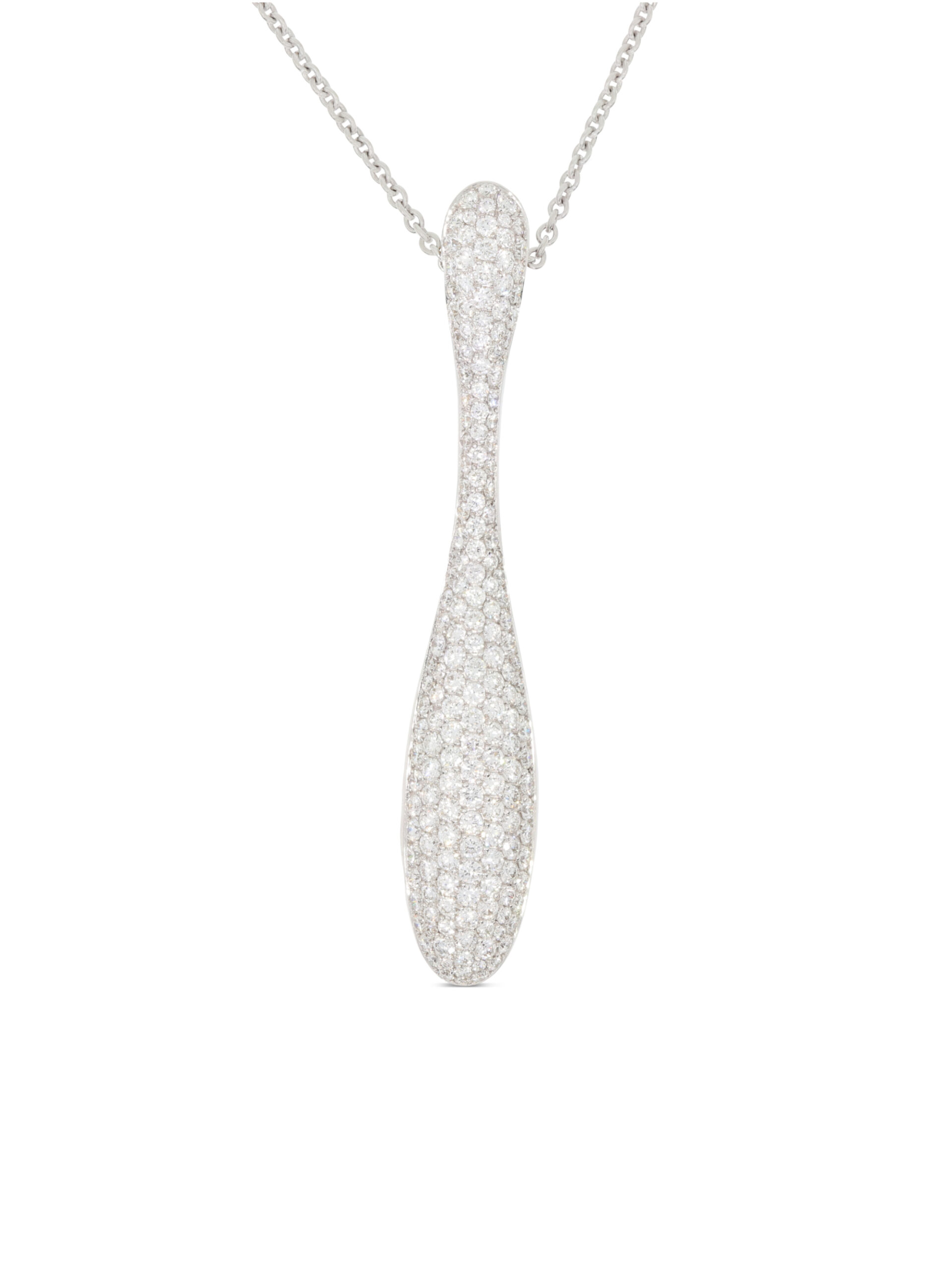 Eleganter Weißgold-Anhänger in fließender Silhouette, vollständig mit funkelnden Brillanten im Pavé besetzt.