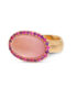 Ring aus Roségold 750/- mit einem Rosenquarz, Amethysten und Rubinen
