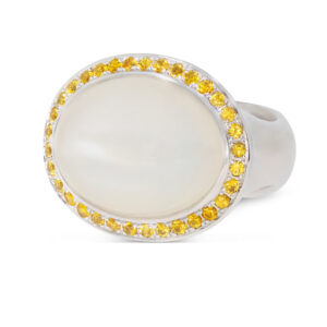Moonlight Ring aus Weißgold 750/- mit einem Mondstein und gelben Saphiren