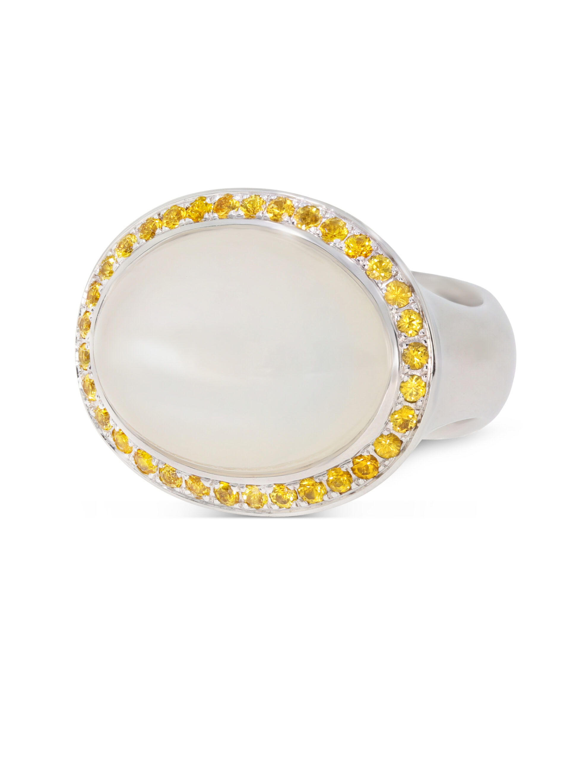 Moonlight Ring aus Weißgold 750/- mit einem Mondstein und gelben Saphiren