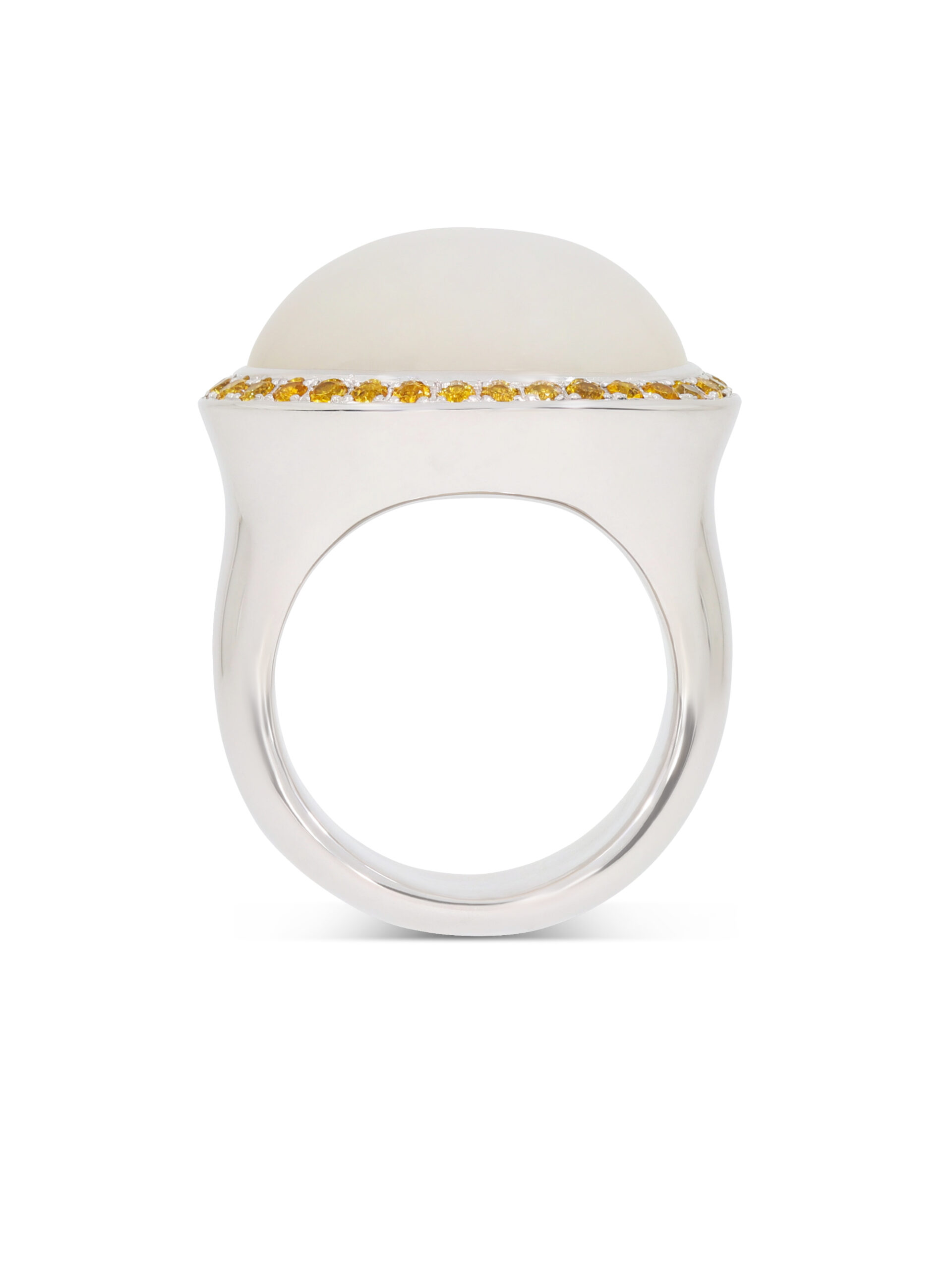 Moonlight Ring aus Weißgold 750/- mit einem Mondstein und gelben Saphiren