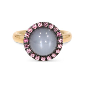 Team Player Ring in 750/- RG mit Mondstein und Raspberry Granat