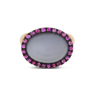 Team Player Ring aus Roségold 750/- und Weißgold 750/- mit einem Mondstein und Royal-Purple-Granaten