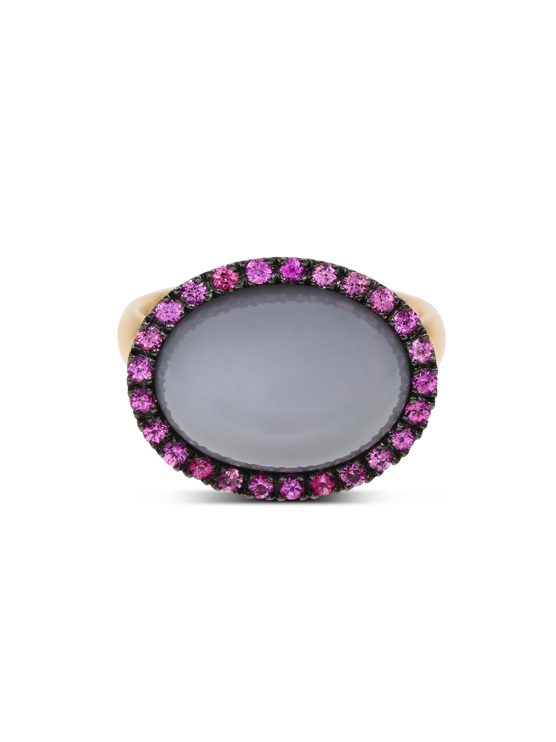 Team Player Ring aus Roségold 750/- und Weißgold 750/- mit einem Mondstein und Royal-Purple-Granaten