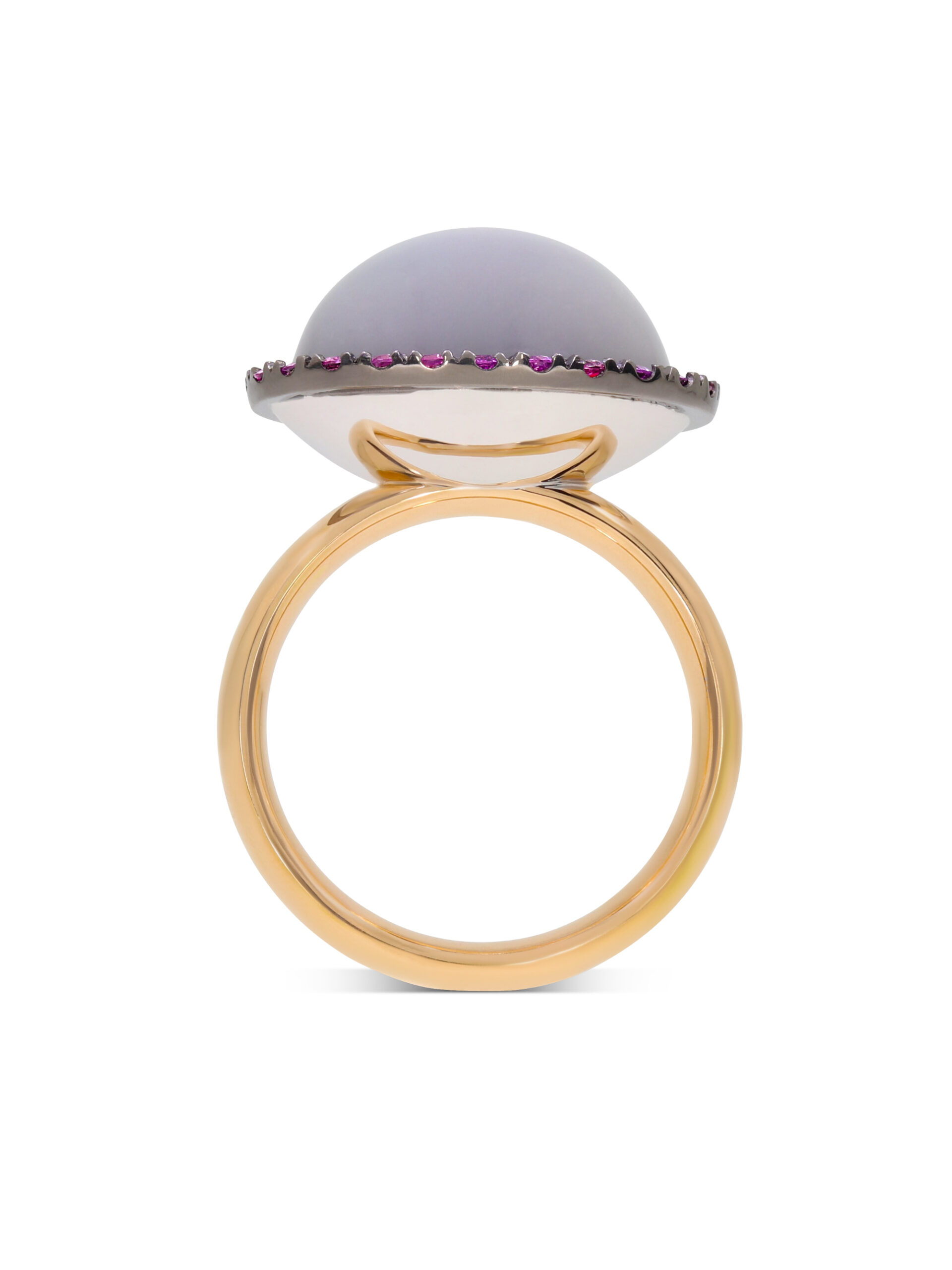 Team Player Ring aus Roségold 750/- und Weißgold 750/- mit einem Mondstein und Royal-Purple-Granaten