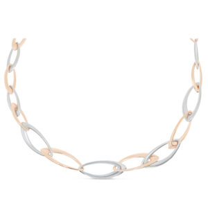 Modernes Collier aus 750/- Weiß- und Roségold mit elegant geschwungenen Navette-Gliedern.