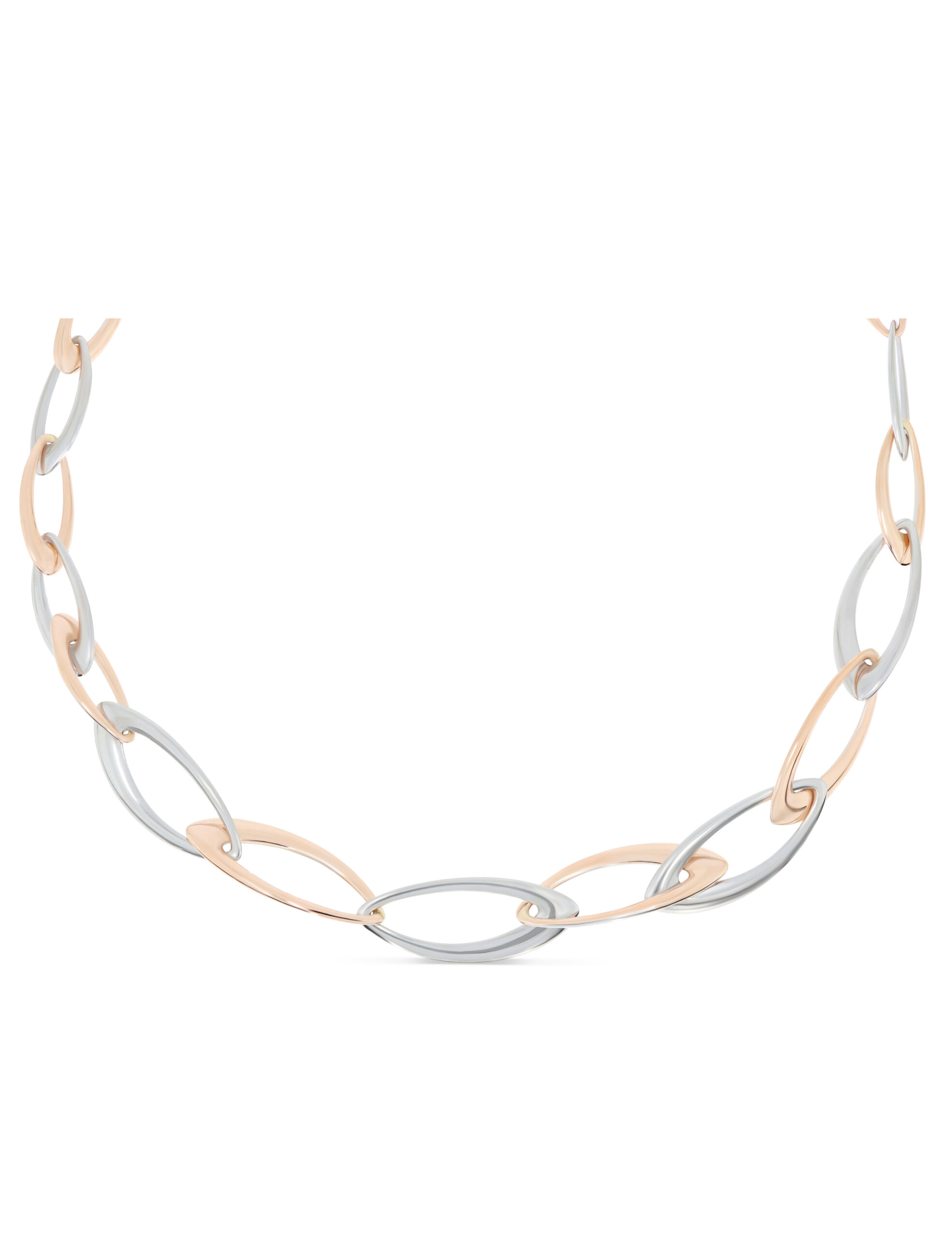 Modernes Collier aus 750/- Weiß- und Roségold mit elegant geschwungenen Navette-Gliedern.