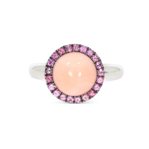 Team Player Ring in 750/- Weißgold mit Koralle und Raspberry Granat