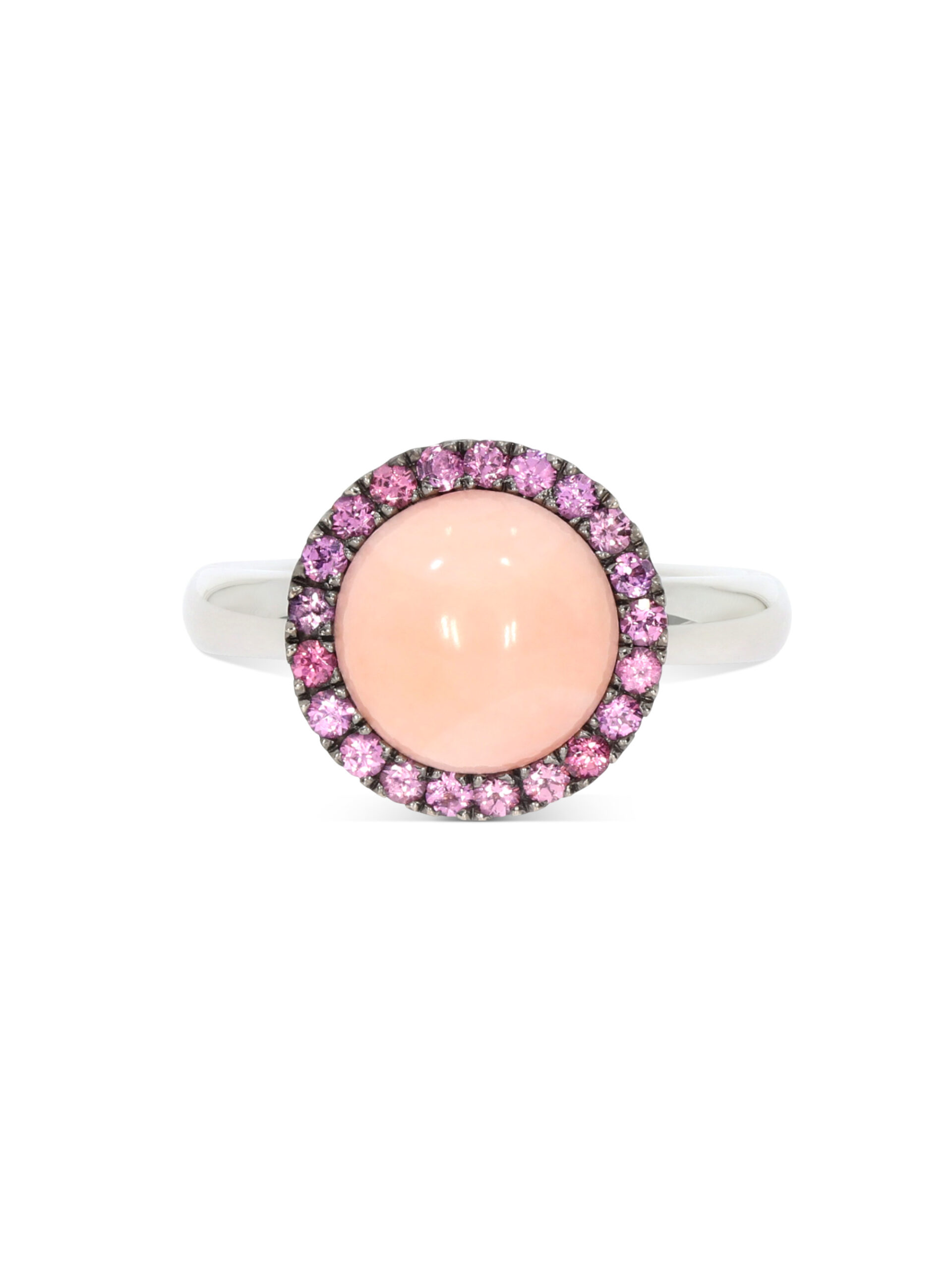 Team Player Ring in 750/- Weißgold mit Koralle und Raspberry Granat