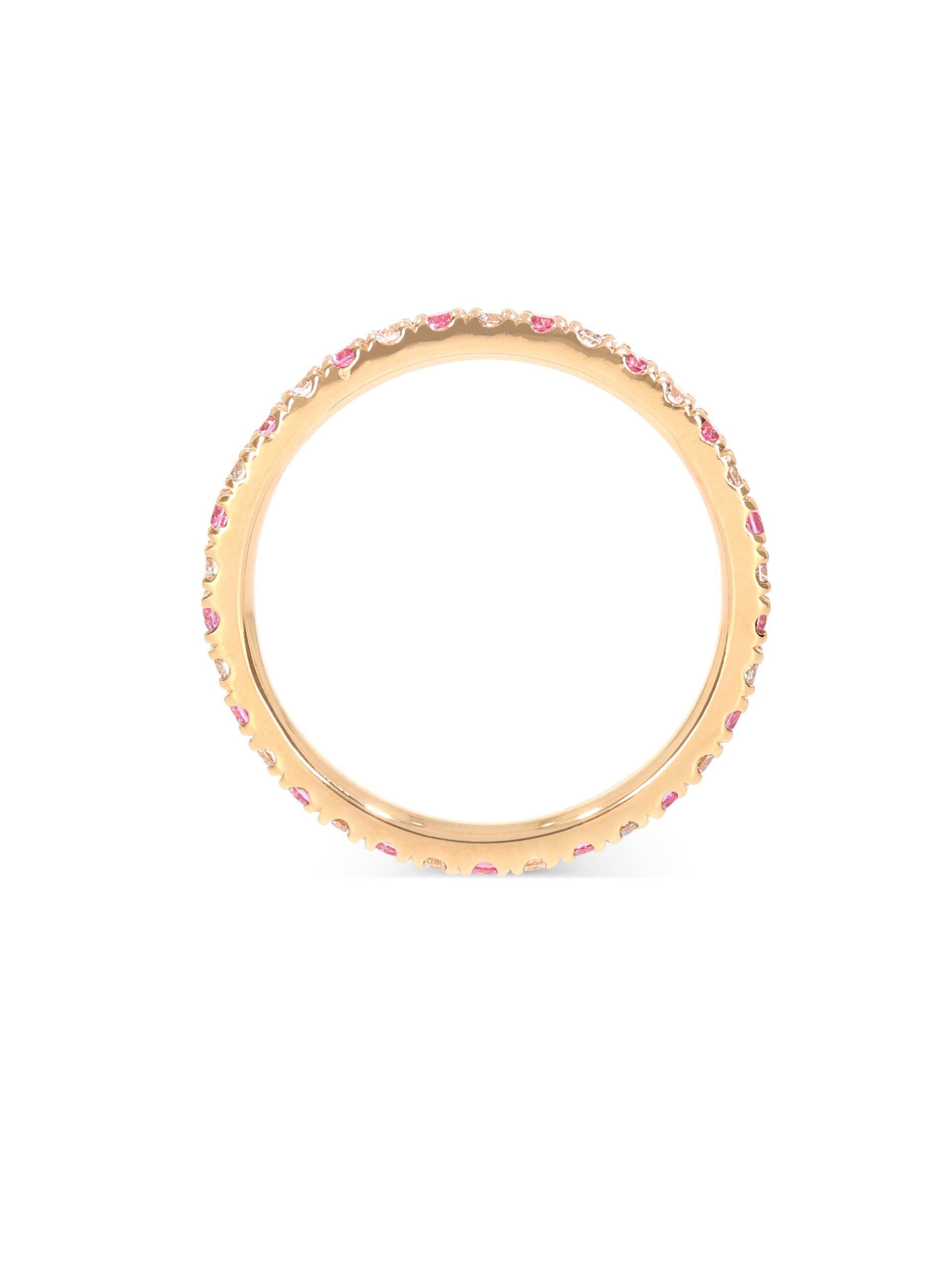Pink Memoire-Ring in 750/- Roségold mit 17 Brillanten und 17 pinke Saphire